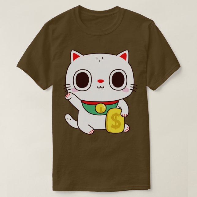 Camiseta Gato De Dinheiro Da Fortuna Da Fortuna Cute Maneki (Frente do Design)