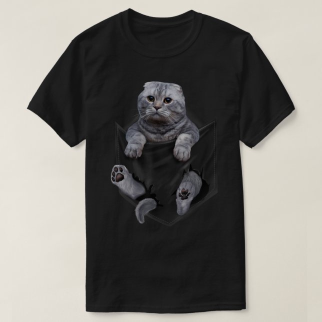 Camiseta Gato de dobra escocesa em bolso (Frente do Design)