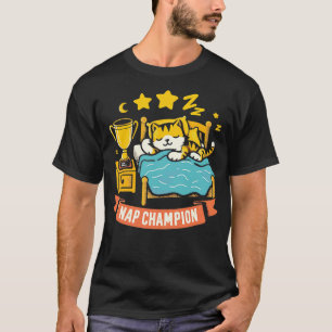 Camiseta Gato de Dormir Campeão Engraçado e Preguiçoso