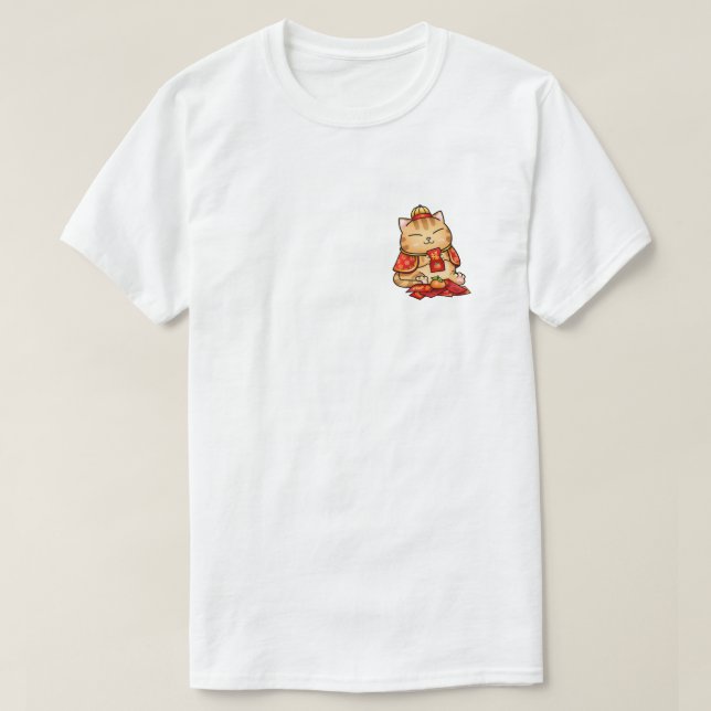 Camiseta Gato de Envelope Vermelho de Ano Novo Chinês (Frente do Design)