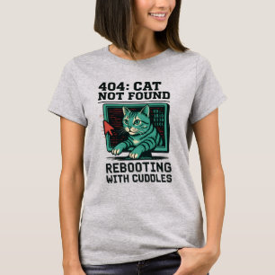 Camiseta Gato de Erro 404 Não Encontrado Reiniciando Cuddle