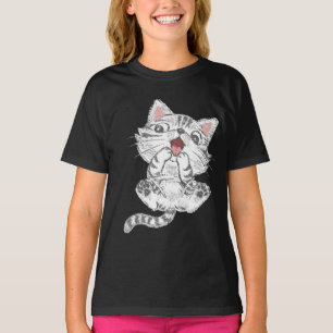 Camiseta Gato de Esboço Texturizado Arranhando as Patinhas