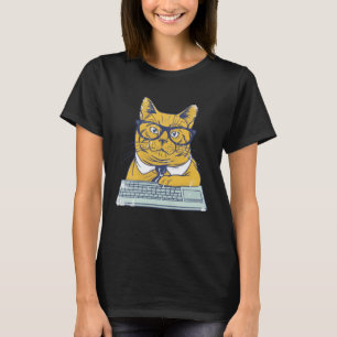 Camiseta gato de escritório colorido com óculos para homens