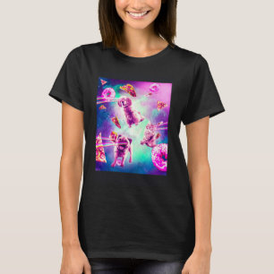 Camiseta Gato De Espaço De Olhos Laser Com Cachorro Pug Rai