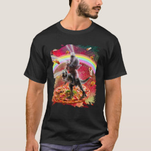 Camiseta Gato De Espaço De Olhos Laser No Arco-Íris De Dino