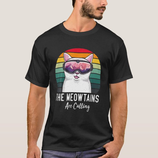 Camiseta Gato De Esqui Engraçado Amantes Dos Meados Chamam  (Frente)