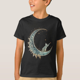 Camiseta Gato De Estética Mística Sentado Em Lua Crescente 