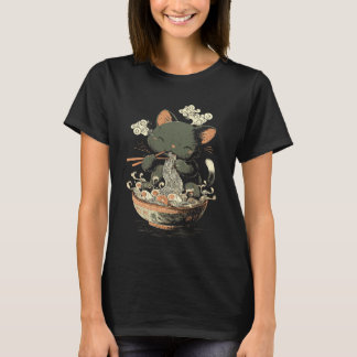 Camiseta Gato de estilo de arte japonês comendo macarrão Ra