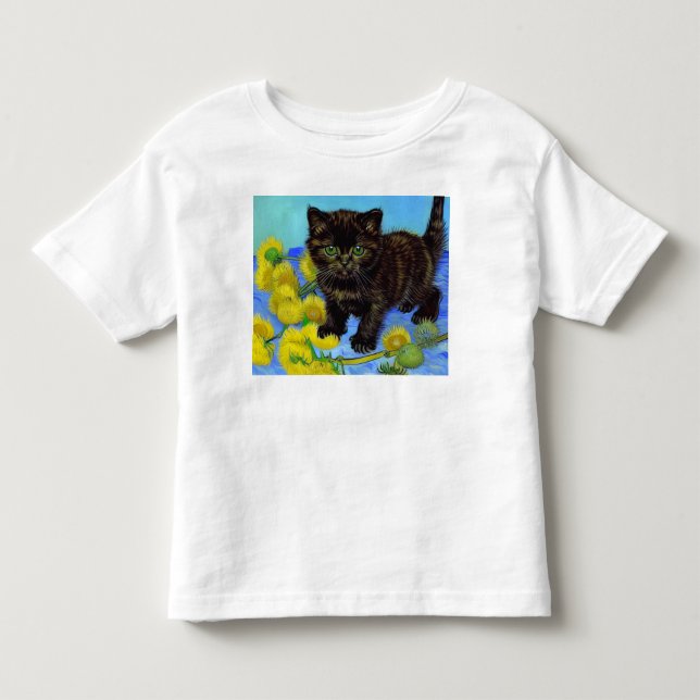 Camiseta Gato de estilo Van Gogh com Sunflower (Frente)