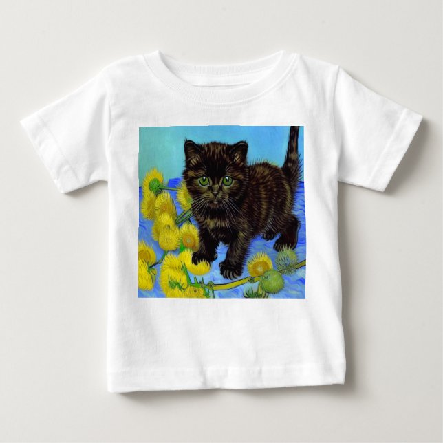 Camiseta Gato de estilo Van Gogh com Sunflower (Frente)