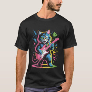 Camiseta Gato de Estrela de Rock Tocando Guitarra Elétrica