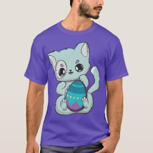 Camiseta Gato De felz pascoa Cinto Com Ovo De Felino Ani