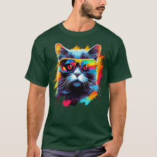 Camiseta Gato de Festa de Óculos de Sol Homens Mulheres 80s