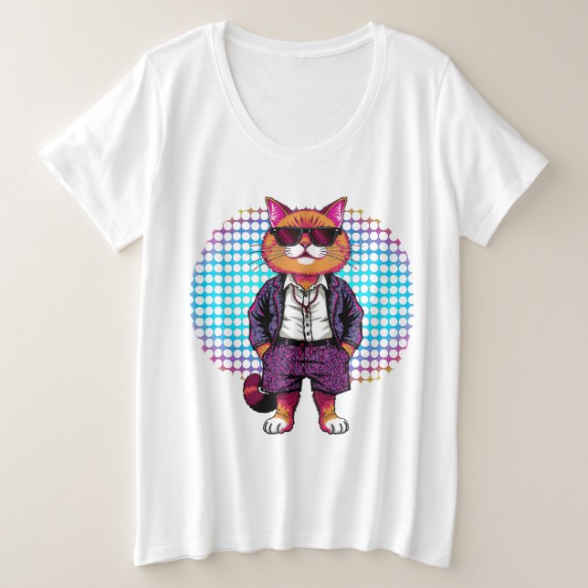 Camiseta Gato de festa em óculos de sol - Disco (Frente do Design)