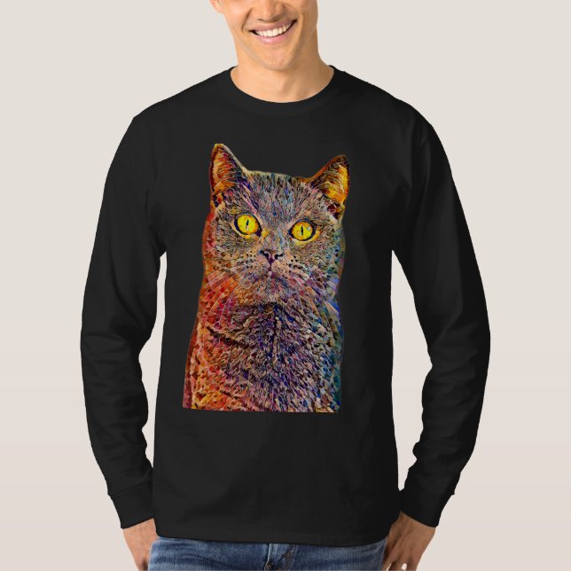 Camiseta Gato de Filtro de Pintagem de Óleo (Frente)
