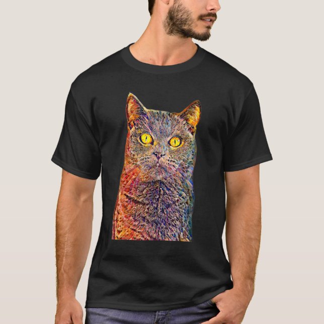 Camiseta Gato de Filtro de Pintagem de Óleo (Frente)