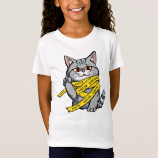 Camiseta Gato de fita de precaução - Cinza engraçada com Pa