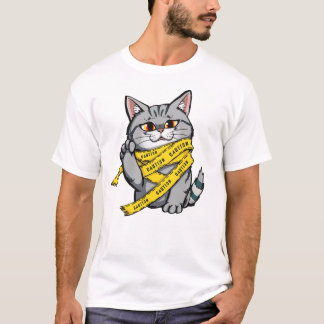 Camiseta Gato de fita de precaução - Cinza engraçada por ta