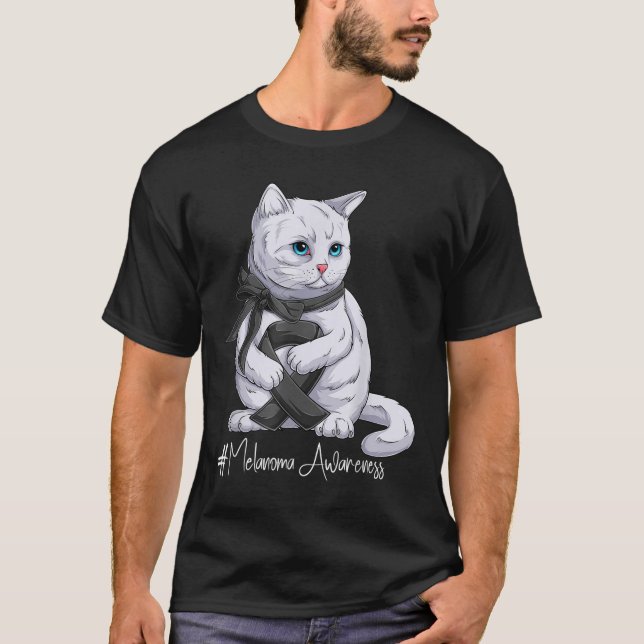 Camiseta Gato de Fita Preta do Mês de Sensibilização Melano (Frente)