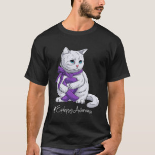 Camiseta Gato de Fita Roxa do Mês de Conscientização da Epi
