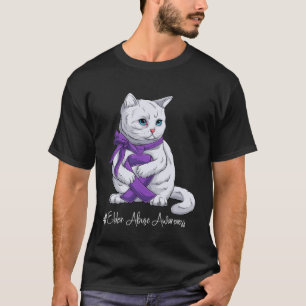 Camiseta Gato de Fita Roxa do Mês de Conscientização sobre