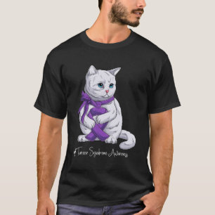 Camiseta Gato de Fita Roxa Púrpura Mês de Sensibilização da
