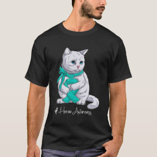 Camiseta Gato de Fita Teal Mês de Consciência Hérnia