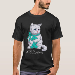 Camiseta Gato de Fita Teal Mês de Sensibilização PCOS