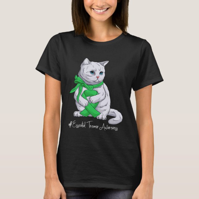 Camiseta Gato de Fita Verde Mês de Sensibilização para o Tr (Frente)