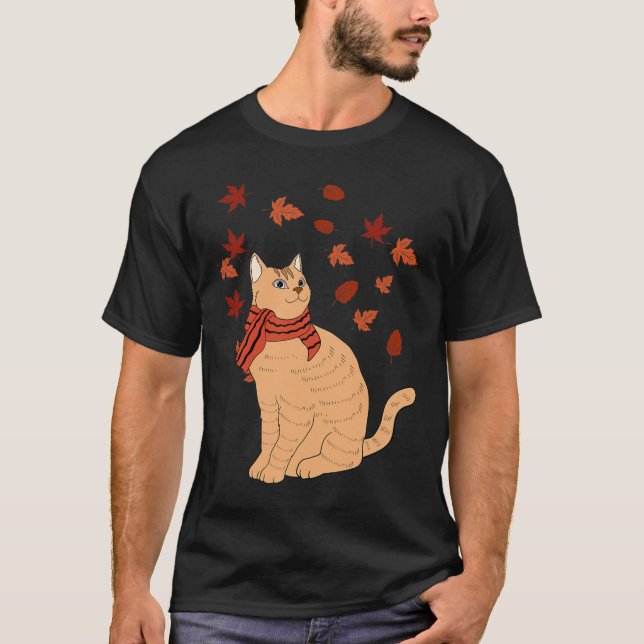 Camiseta Gato de Folha de Gato de Mapeamento Fall Hello Aut (Frente)