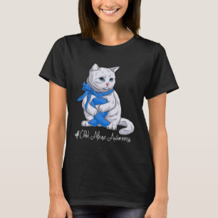 Camiseta Gato de Friso Azul Mês de Consciência do Abuso Inf