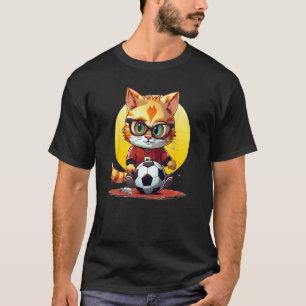 Camiseta Gato de Futebol Engraçado com Óculos para Meninos 