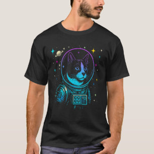 Camiseta Gato de Galáxia Espaço Astronauta Colorido Amante