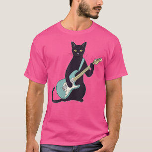 Camiseta Gato de Gatinha Negra Jogando Violão Elétrico Mu