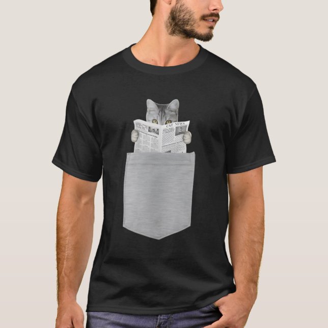 Camiseta Gato De Gatinho De Leitura Bonita No Bolso (Frente)