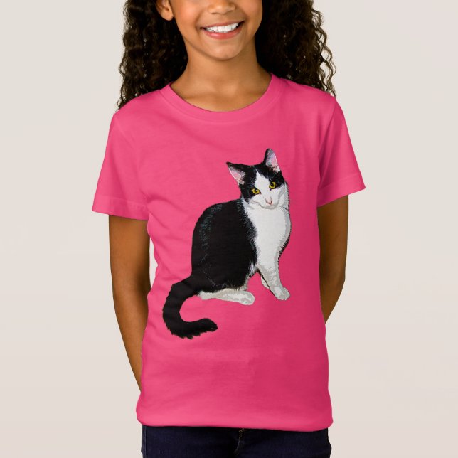 Camiseta Gato de Gatinho Gato, Preto e Branco (Frente)