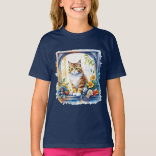 Camiseta Gato de Gatinho na Janela das Flores