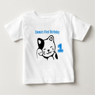 Camiseta Gato de Gatinho Negro e Brancos a balançar Olá Ani
