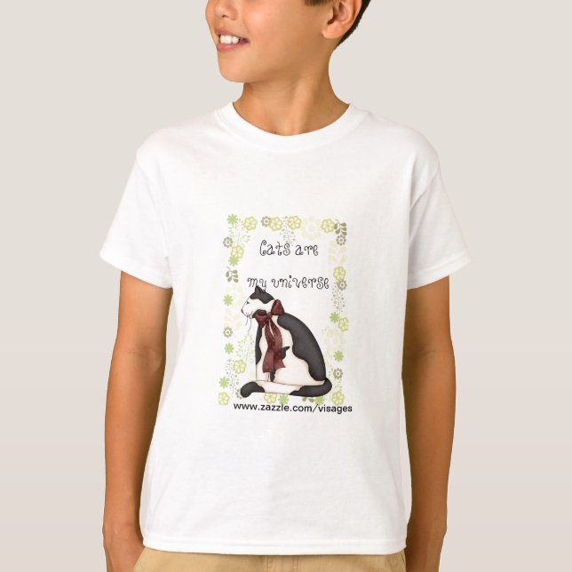 Camiseta Gato de Gatinho Preto e Branco com Flores para Men (Frente)