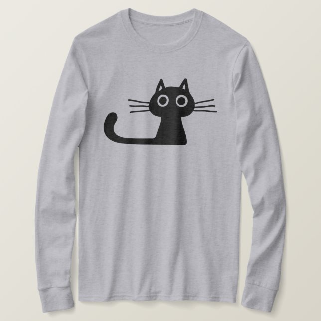 Camiseta Gato de Gatinho Preto e Simples, Cute, com Whisker (Frente do Design)