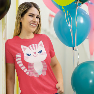 Camiseta Gato De Gatinho Rosa, Bonito E Engraçado, Com Sorr