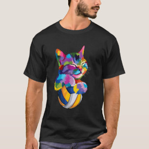 Camiseta Gato De Gato Bonito E Colorido Arte De Voleibol Pa