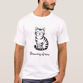 Camiseta Gato de Gato Bonito Sonhando com Atum