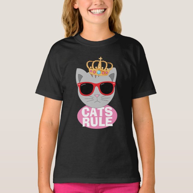 Camiseta Gato de GATO com copa e óculos de sol (Frente)