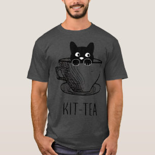 Camiseta Gato De Gato De Kit-Tea, Gato Negro Bonito E Engra