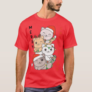 Camiseta Gato de gato de Natal de animais de árvore de Nata