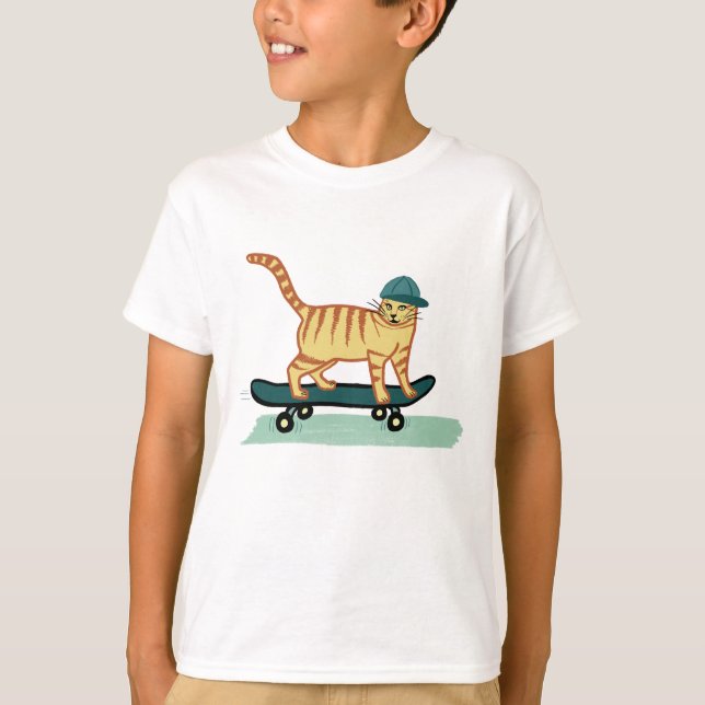 Camiseta Gato de Gato de Skateboard Tabby (Frente)