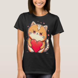 Camiseta Gato de Gato-dia de os namorados com Coração