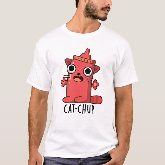 Camiseta Gato de Gato Engraçado Ketchup Pun (Frente)