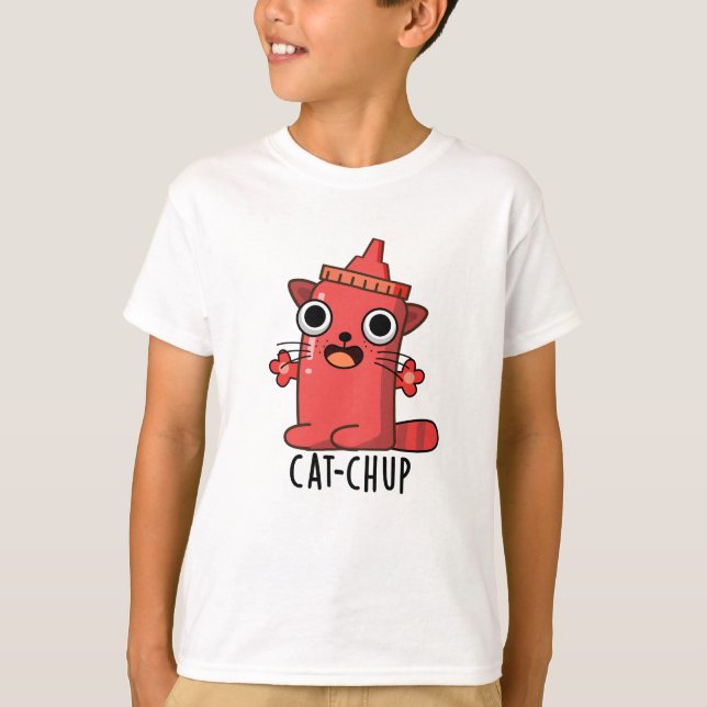 Camiseta Gato de Gato Engraçado Ketchup Pun (Frente)